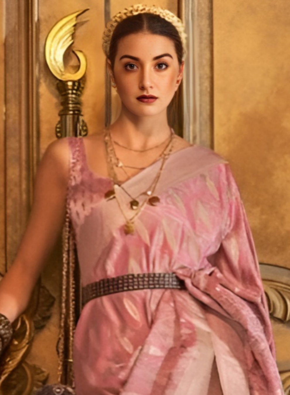 EKKTARA Saree For Women Lemonade Pink Silk Satin Handloom Weaving Saree
