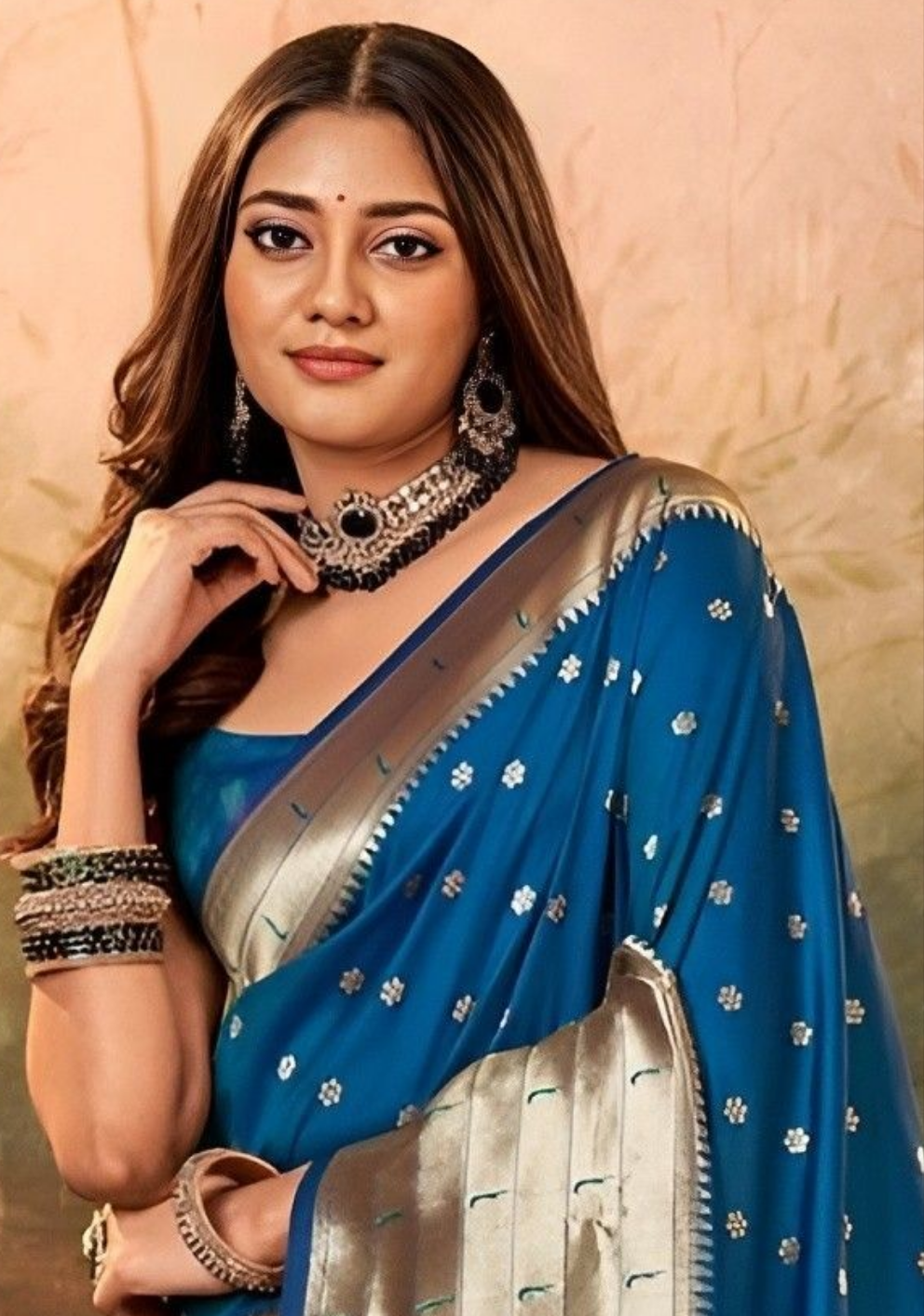 EKKTARA Saree For Women Cobalt Blue Colour Silk Zari Border Paithani Saree With Unstitched Blouse