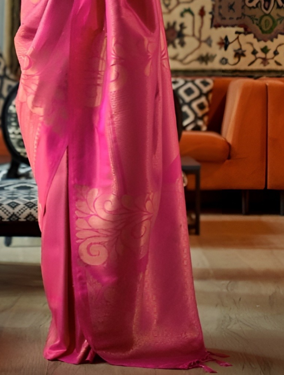 EKKTARA Saree For Women Pink Handloom Weaving Zari Silk Saree