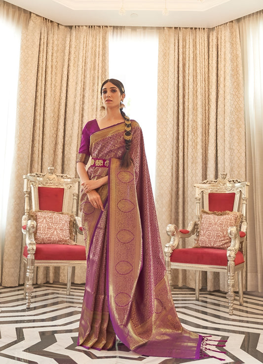 EKKTARA Saree For Women Purple Colour Silk Saree With Unstitched Blouse