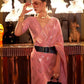 EKKTARA Saree For Women Peach Colour Linen Copper Zari Weaving Silk Saree With Unstitched Blouse