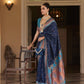 EKKTARA Saree For Women Navy Blue Colour Peshwai Paithani Silk Saree With Unstitched Blouse