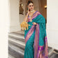 EKKTARA Saree For Women Turquoise Colour Peshwai Paithani Silk Saree With Unstitched Blouse