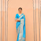 EKKTARA Saree For Women Azure Blue Colour Khadi Handloom Weaving Silk Saree With Unstitched Blouse