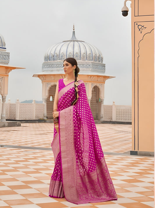 EKKTARA Saree For Women Pink Colour Khadi Handloom Weaving Silk Saree With Unstitched Blouse