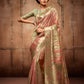 EKKTARA Saree For Women Peach Colour Organza Silk With Zari Weaving Saree And Unstitched Blouse