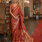 EKKTARA Saree For Women Red Colour Patola Weaving Saree With Unstitched Blouse