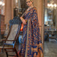 EKKTARA Saree For Women Navy Blue Colour Patola Weaving Saree With Unstitched Blouse