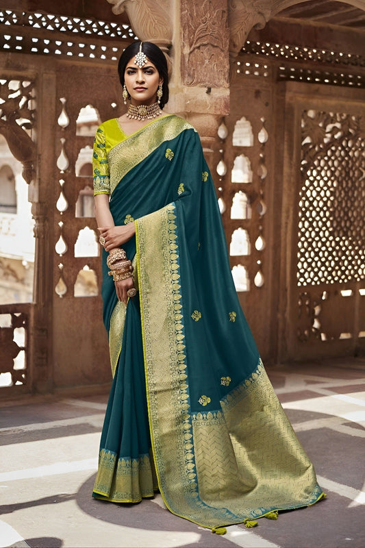 EKKTARA Saree For Women Pine Green Colour Designer Paithani Saree With Unstitched Designer Blouse