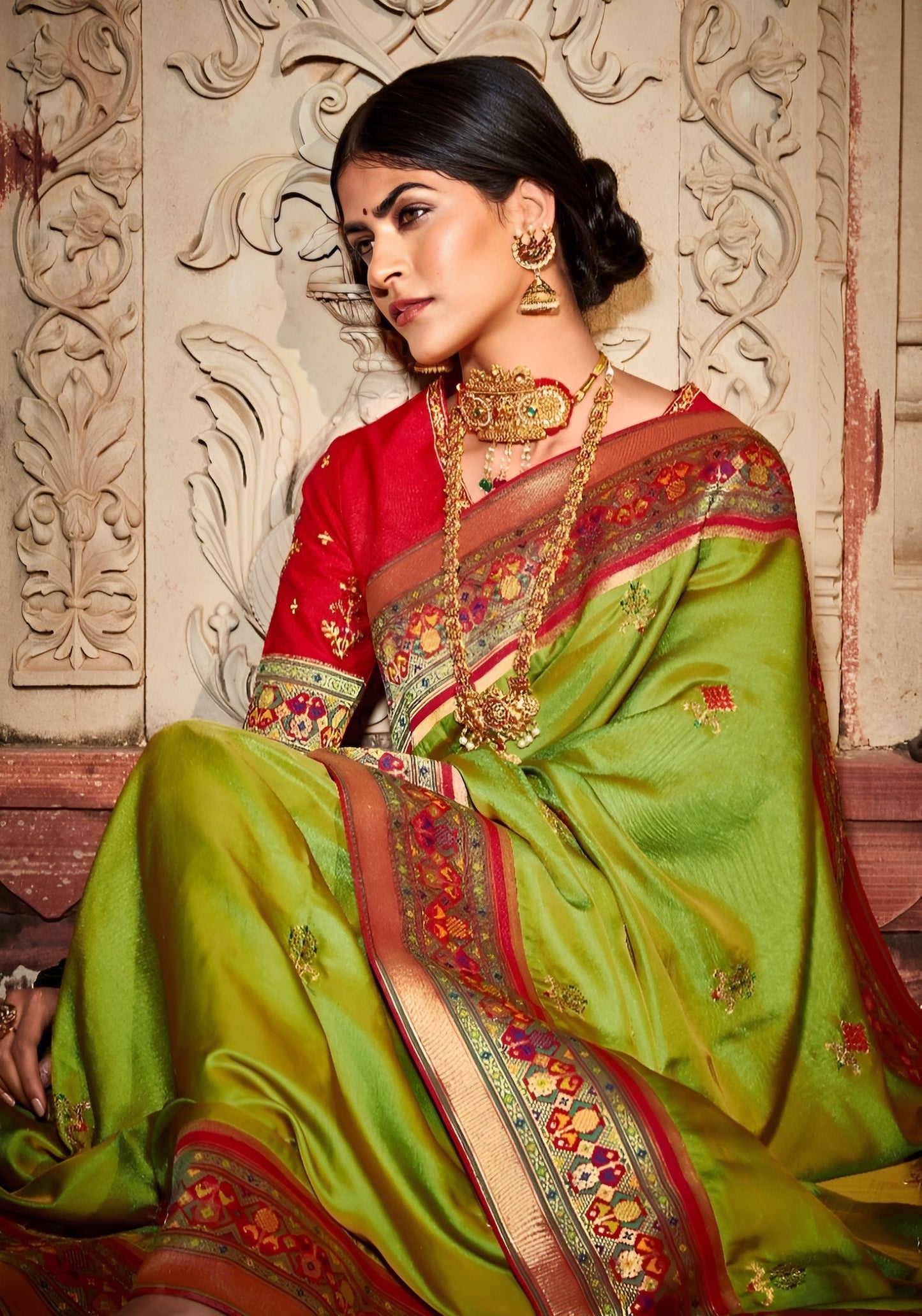 EKKTARA Saree For Women Pear Colour Designer Paithani Saree With Unstitched Designer Blouse
