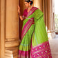 EKKTARA Saree For Women Pink & Green Colour Pure Silk Designer Patola Saree With Unstitched Blouse