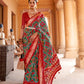 EKKTARA Saree For Women White & Red Colour Pure Silk Designer Patola Saree With Unstitched Blouse