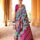EKKTARA Saree For Women Grey & Pink Colour Pure Silk Designer Patola Saree With Unstitched Blouse