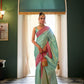 EKKTARA Saree For Women Turquoise Colour Kanchivaram Silk Saree With Unstitched Blouse