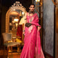 EKKTARA Saree For Women Pink Colour Two Organza Handloom Weaving Saree With Unstitched Blouse