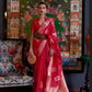 EKKTARA Saree For Women Red Colour Dual Tone Organza Handloom Weaving Saree With Unstitched Blouse