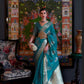 EKKTARA Saree For Women Turquoise Colour Dual Tone Organza Handloom Weaving Saree With Unstitched Blouse