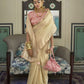 EKKTARA Saree For Women Light Golden Colour Tissue Silk Saree With Kalamkari Unstitched Blouse