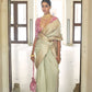 EKKTARA Saree For Women Light Green Colour Tissue Silk Saree With Kalamkari Unstitched Blouse