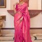 EKKTARA Saree For Women Pink Colour Designer Handloom Weaving Silk Saree With Unstitched Blouse