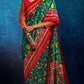 EKKTARA Saree For Women Green Colour Tusser Silk Kalamkari Print Saree With Unstitched Blouse