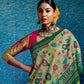 EKKTARA Saree For Women Pista Green Colour Tusser Silk Kalamkari Print Saree With Unstitched Blouse