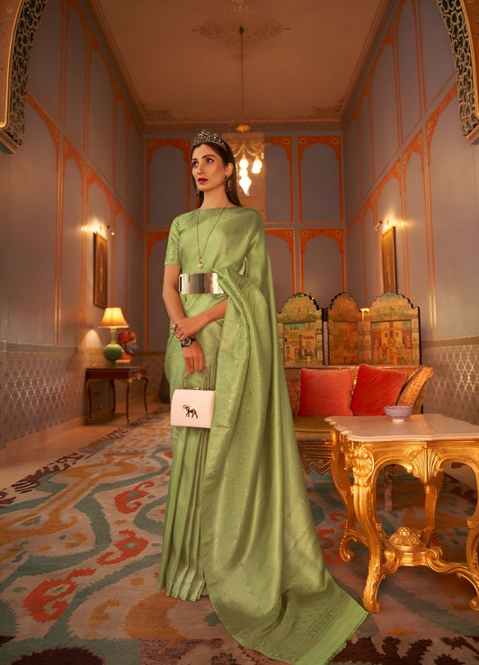 EKKTARA Saree For Women Pista Green Colour Saree With Unstitched Blouse