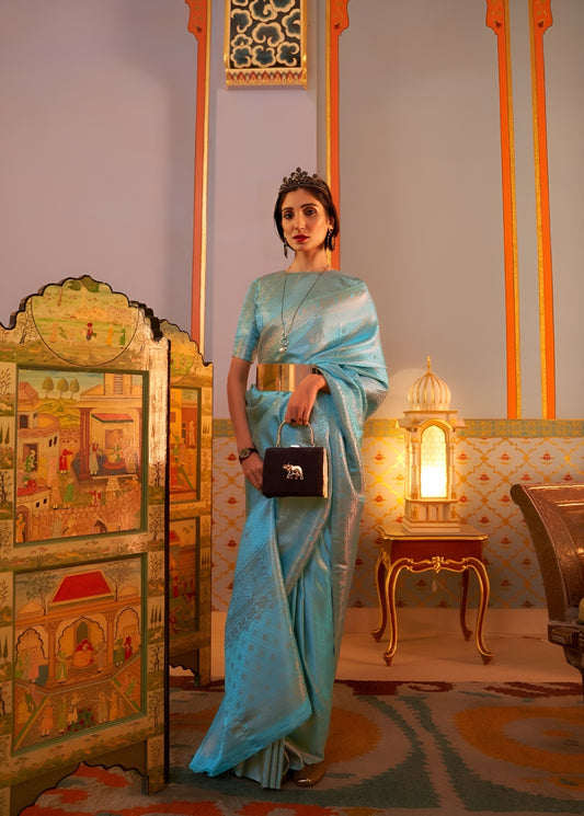 EKKTARA Saree For Women Turquoise Colour Saree With Unstitched Blouse