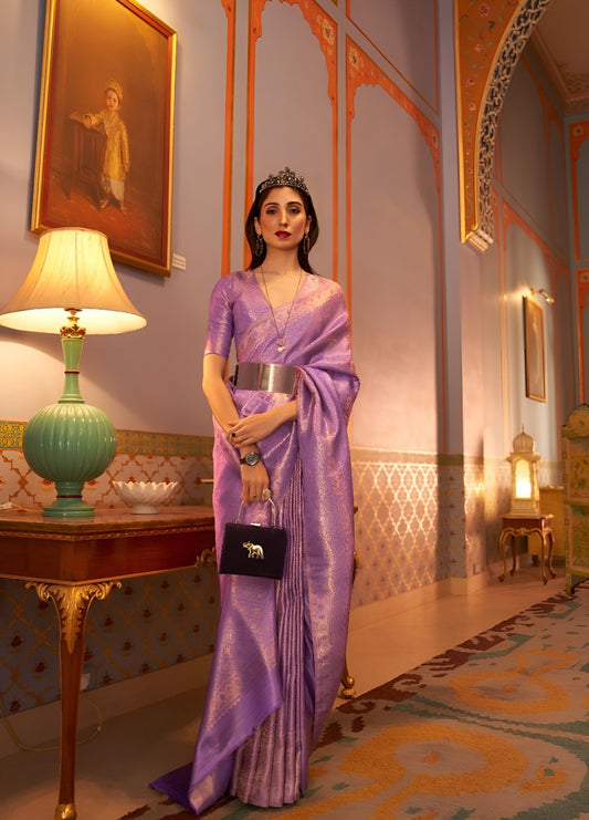 EKKTARA Saree For Women Purple Colour Saree With Unstitched Blouse