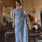 EKKTARA Saree For Women Sky Blue Colour Soft Linen Cotton Saree With Unstitched Blouse