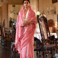 EKKTARA Saree For Women Light Pink Colour Soft Linen Cotton Saree With Unstitched Blouse