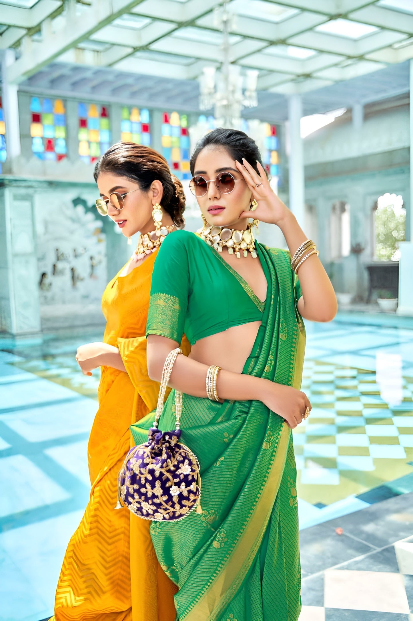 EKKTARA Saree For Women Green Colour Kanjivaram Silk Saree With Unstitched Blouse