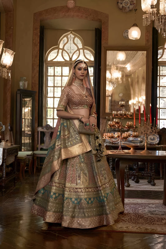 EKKTARA Stitched Designer Olive Green Colour Lehenga Choli Collection