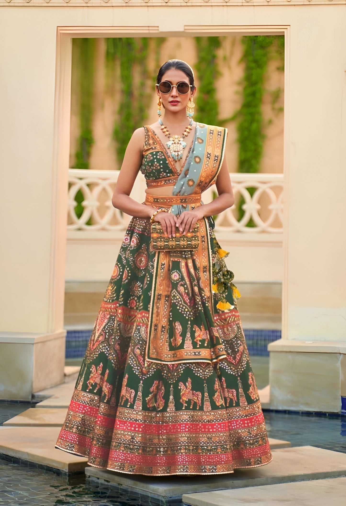 EKKTARA Stitched Designer Green Shade Lehenga Choli Set