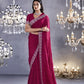 EKKTARA Saree For Women Rosewood Colour Partywear Satin Silk Zarkan Work Saree With Unstitched Blouse