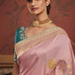 EKKTARA Saree For Women Nude Pink Colour Dola Silk Saree With Embroidery Work Unstitched Blouse