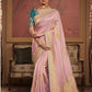 EKKTARA Saree For Women Nude Pink Colour Dola Silk Saree With Embroidery Work Unstitched Blouse