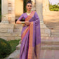 EKKTARA  Saree For Women Purple Colour Soft Silk Handloom Weaving Saree With Unstitched Blouse