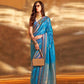 EKKTARA Saree For Women Blue Colour Pure Silk Chaap Border Design Handloom Weaving Saree With Unstitched Blouse