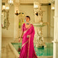 EKKTARA Saree For Women Pink Colour Pure Satin Handwoven Saree With Zari Weaving And Unstitched Blouse