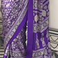 EKKTARA Saree For Women Purple Printed Colour Satin Modern Crepe Saree With Unstitched Blouse