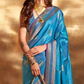 EKKTARA Saree For Women Blue Colour Pure Silk Chaap Border Design Handloom Weaving Saree With Unstitched Blouse