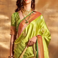 EKKTARA Saree For Women Lime Green Colour Pure Silk Chaap Border Design Handloom Weaving Saree With Unstitched Blouse