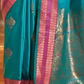 EKKTARA Saree For Women Turquoise Colour Pure Silk Chaap Border Design Handloom Weaving Saree With Unstitched Blouse