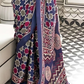 EKKTARA Saree For Women Blue Printed Colour Satin Modern Crepe Saree With Unstitched Blouse