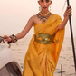 EKKTARA Saree For Women Amber Yellow Colour Satin Two Tone Handloom Weaving Saree With Unstitched Blouse