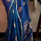 EKKTARA Saree For Women New Blue Colour Pure Satin Handloom Weaving Saree With Unstitched Blouse