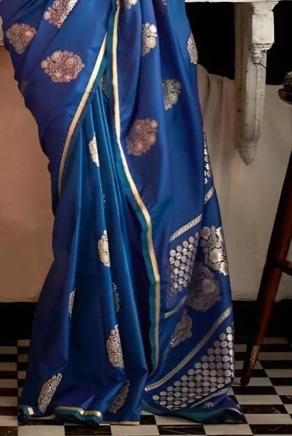 EKKTARA Saree For Women New Blue Colour Pure Satin Handloom Weaving Saree With Unstitched Blouse