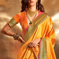 EKKTARA Saree For Women Amber Yellow Colour Pure Silk Chaap Border Design Handloom Weaving Saree With Unstitched Blouse