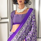 EKKTARA Saree For Women Purple Printed Colour Satin Modern Crepe Saree With Unstitched Blouse